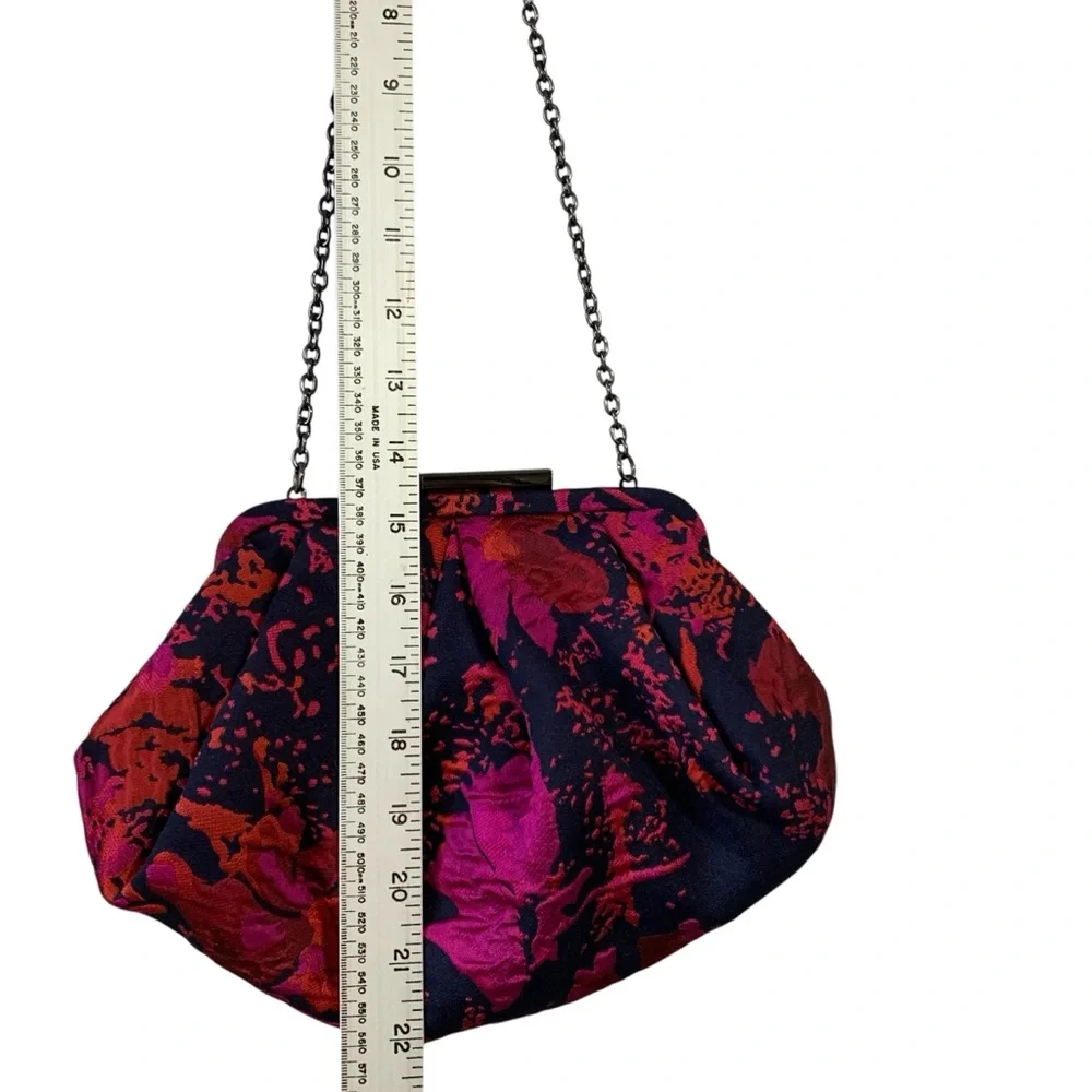 Chico’s brocade navy purple, red, and fuscia pleated‎ shoulder evening bag. - Picture 6 of 12